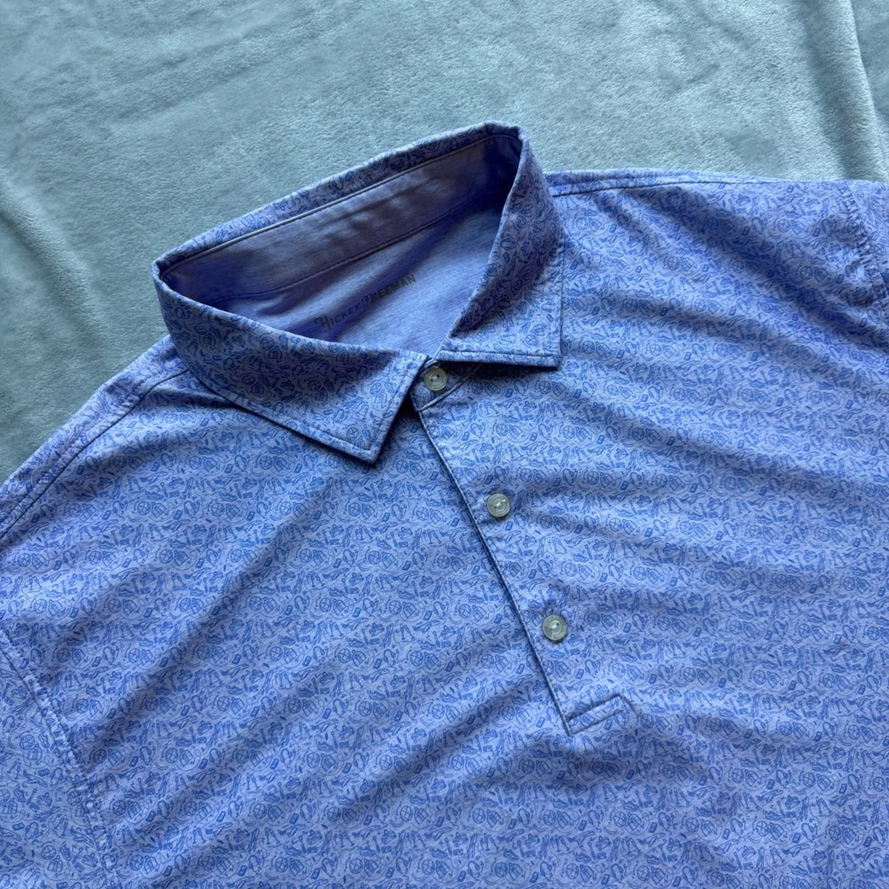 Hickey Freeman Polo Men L Purple Micro Print Performance Golf Short Sleeve Shirt